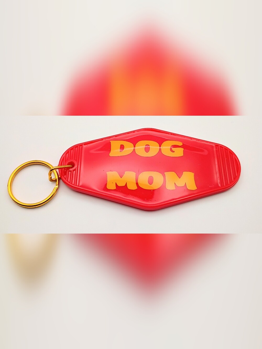 Motel Keychain Custom Double Sided Gold And Red Dog Mom Keyring